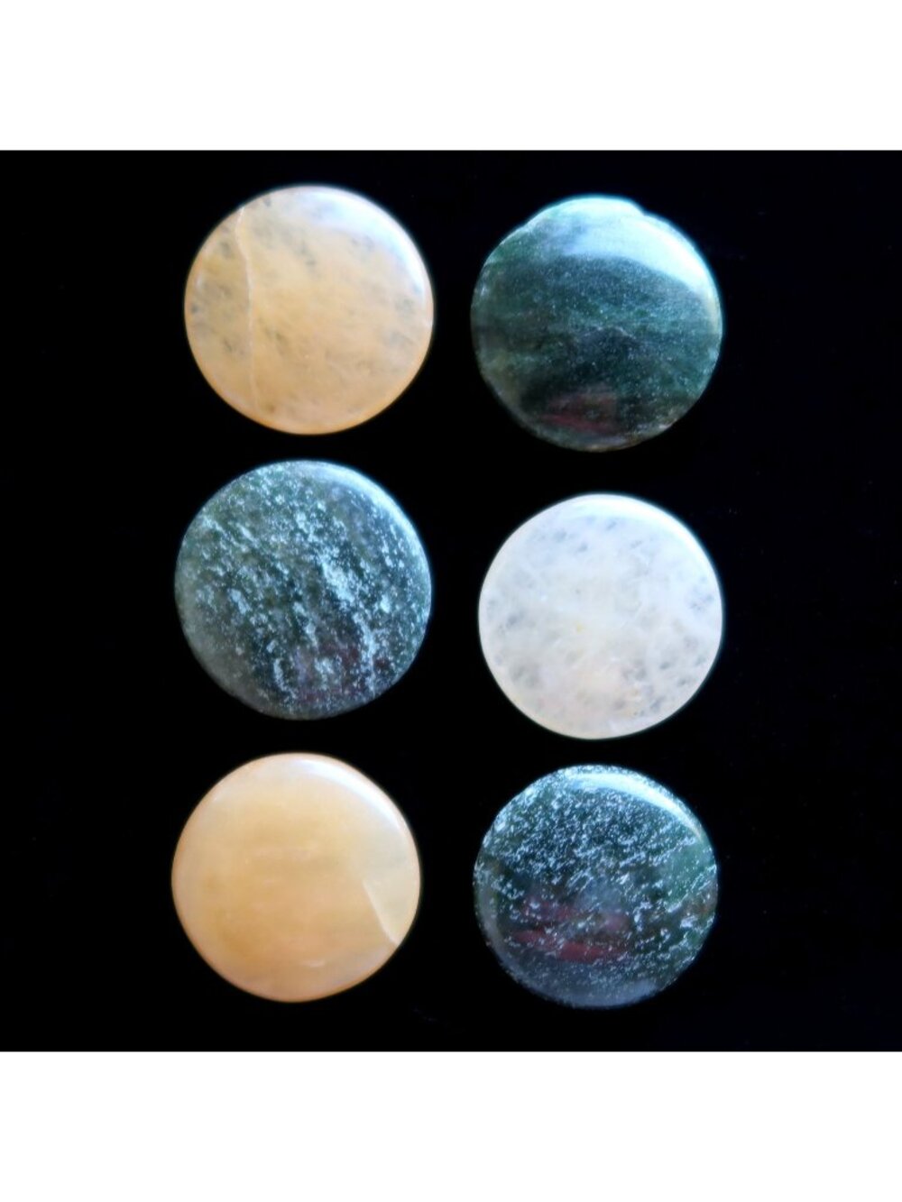 6 Aventurine Grid Crystals Green Orange Abundance Round Coin Set